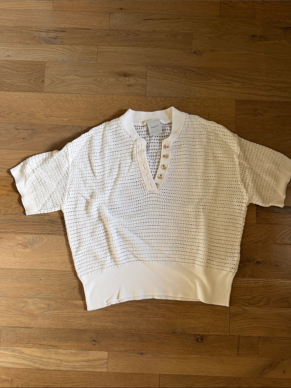 Varley Breathable White Knit Short-Sleeve Shirt